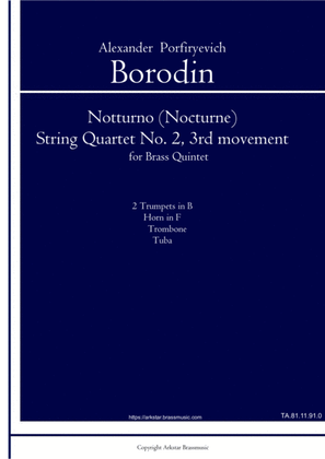 Book cover for Borodin: Notturno (Nocturne) from String Quartet No.2, 3rd Movement, arrangement for Brass Quintet