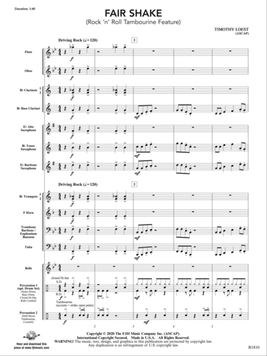 Fair Shake (Rock 'n' Roll Tambourine Feature): Score Concert Band scores gallery preview page 3