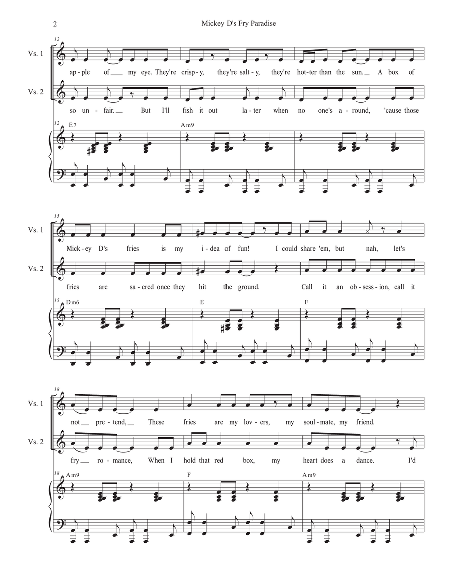 Mickey D's Fry Paradise (Vocal Quintet) Piano, Vocal scores gallery preview page 2
