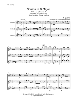 Book cover for Quantz, J. - Sonata in D (Mvt. 1) for Three Violins