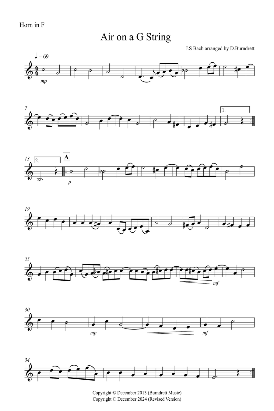 Air on a G String for Trumpet, Horn and Cello Trio Small Ensemble scores gallery preview page 4