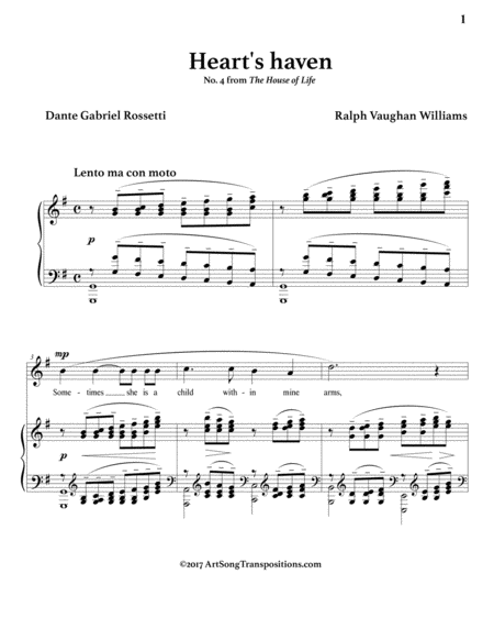 VAUGHAN WILLIAMS: Heart's haven (transposed to G major)