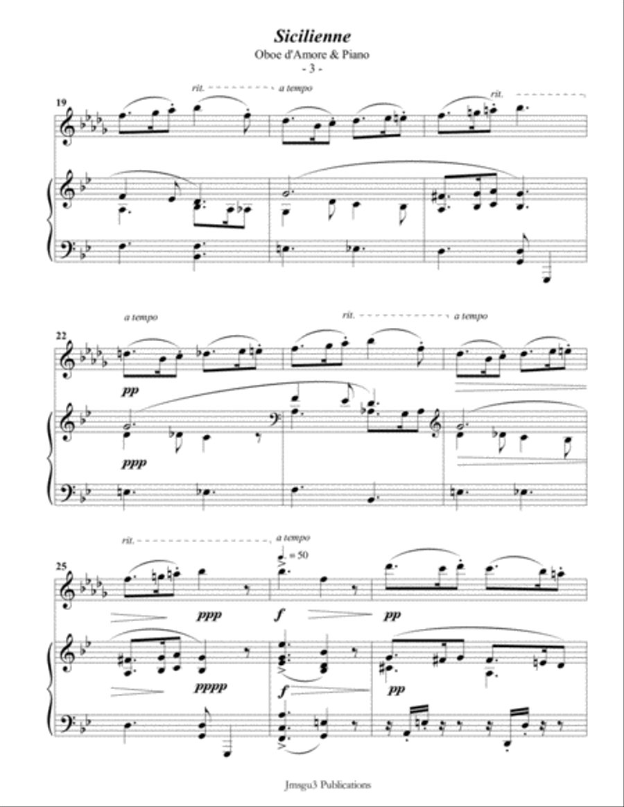 Fauré: Sicilienne for Oboe d'Amore & Piano Oboe scores gallery preview page 3