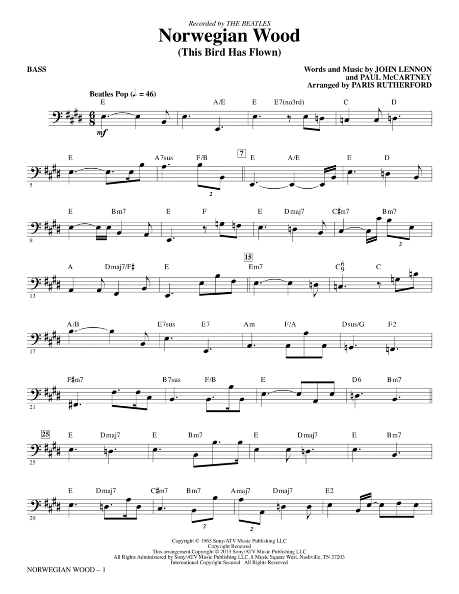 Norwegian Wood (This Bird Has Flown) - Bass Choir scores gallery preview page 1