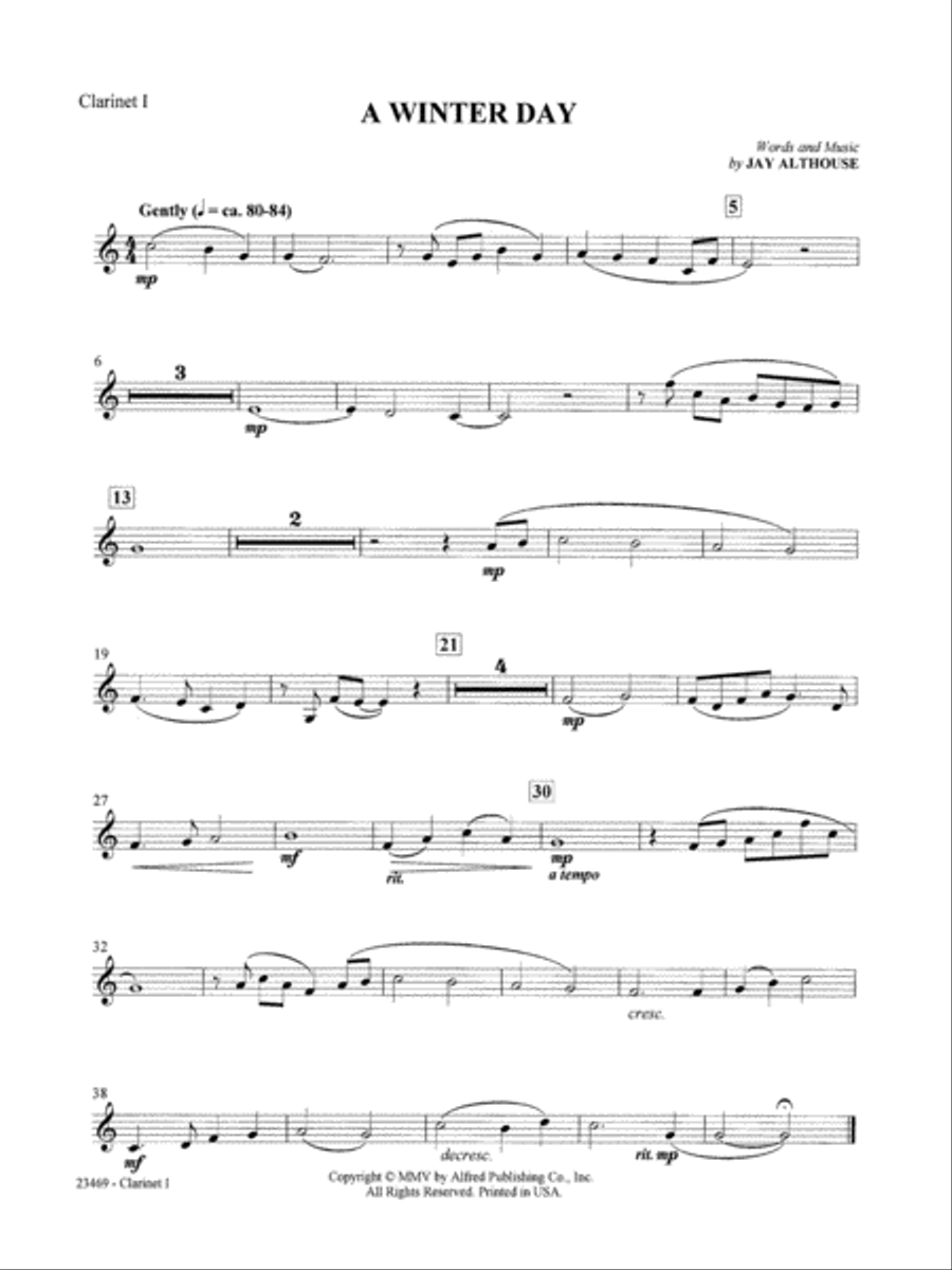 A Winter Day: 1st B-flat Clarinet B-Flat Clarinet scores gallery preview page 1