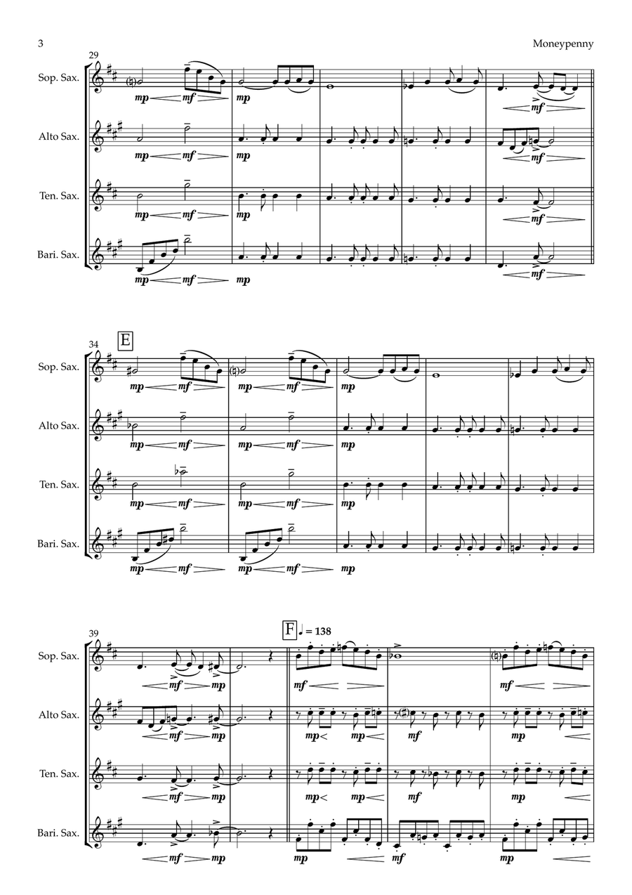 Moneypenny - Capricious Cat from The Cat Suite (saxophone quartet - SATB) Saxophone Quartet scores gallery preview page 3