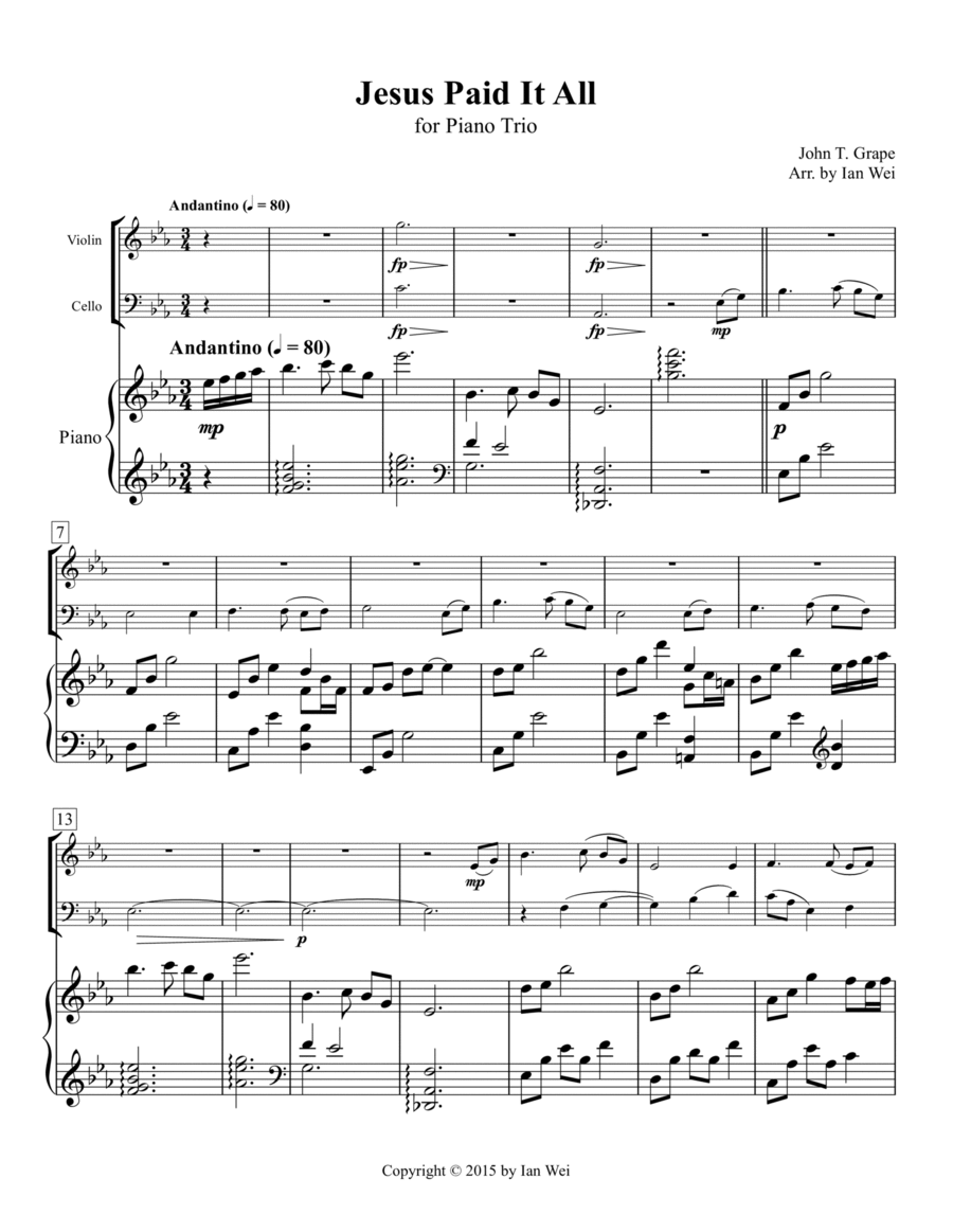Jesus Paid It All for Piano Trio Piano Trio scores gallery preview page 1