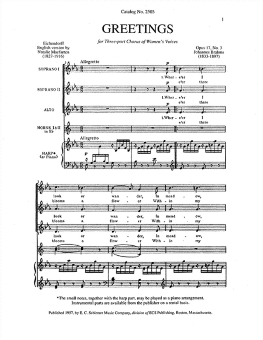 Greetings, Op. 17/3 Greetings, Op. 17/3 SSA scores gallery preview page 1