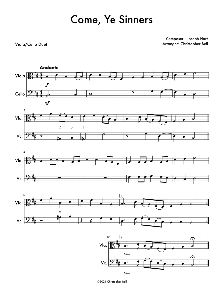 Come, Ye Sinners - Viola/Cello Duet String Duet scores gallery preview page 1