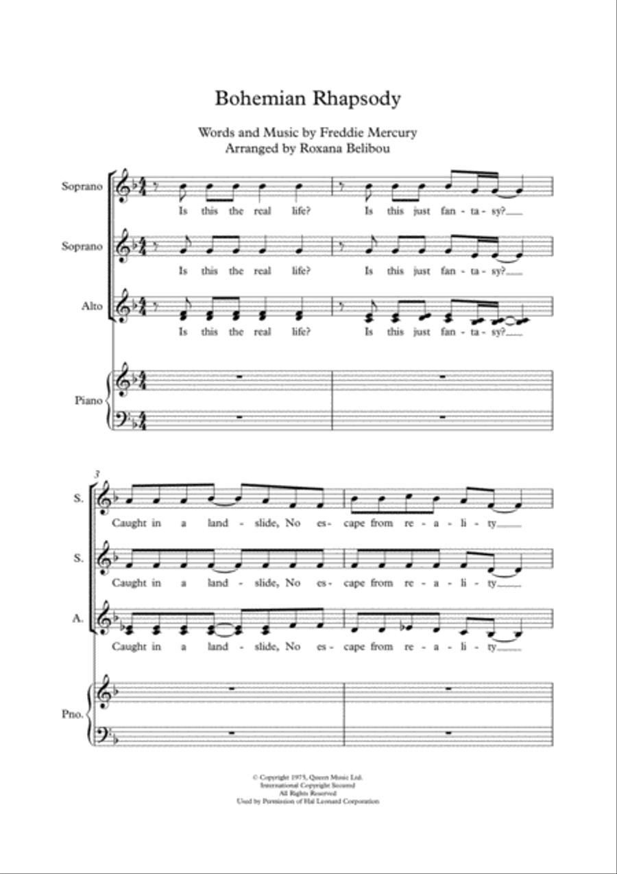 Bohemian Rhapsody SSA scores gallery preview page 1