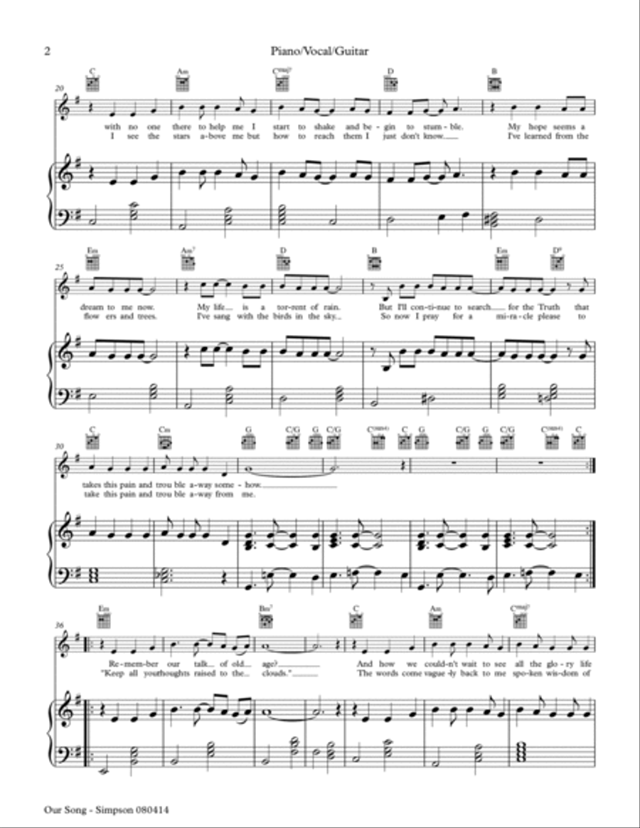 Our Song (Piano/Vocal/Guitar) Piano, Vocal, Guitar scores gallery preview page 2