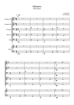 Habanera - Carmen - Georges Bizet, for Brass Quintet in a easy version with piano and chords