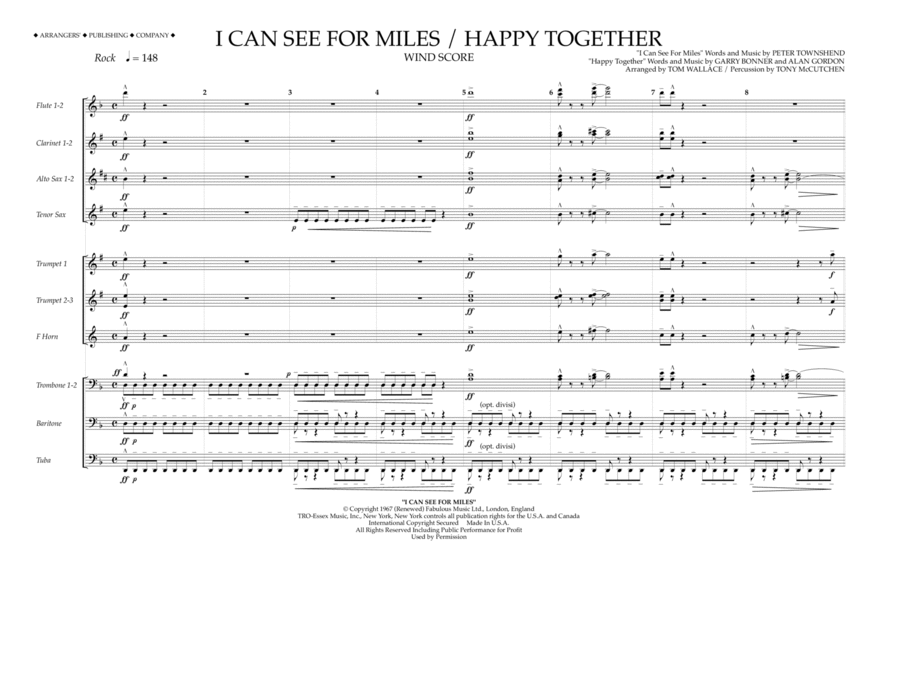 I Can See for Miles/Happy Together - Wind Score Marching Band scores gallery preview page 1