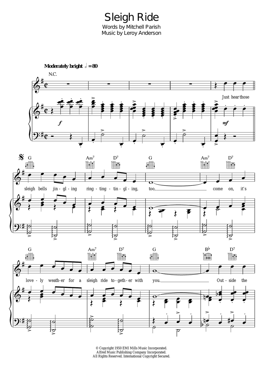 Sleigh Ride Sleigh Ride Piano, Vocal scores gallery preview page 1