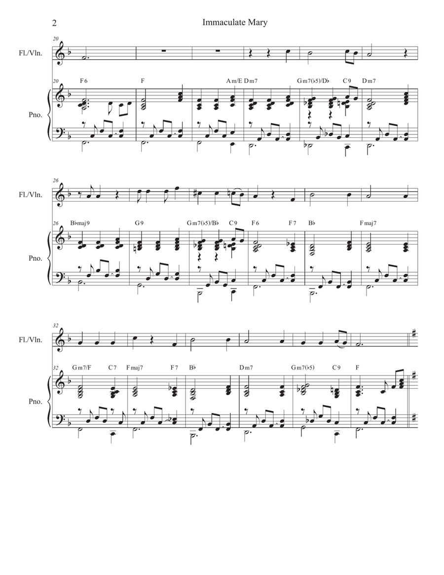 Immaculate Mary (Flute or Violin solo and Piano) Flute scores gallery preview page 2