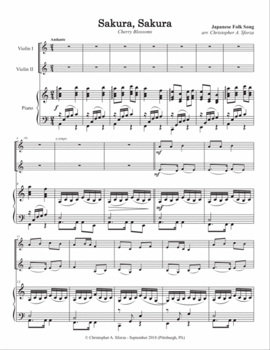Sakura, Sakura, for two violins and piano String Duet scores gallery preview page 2