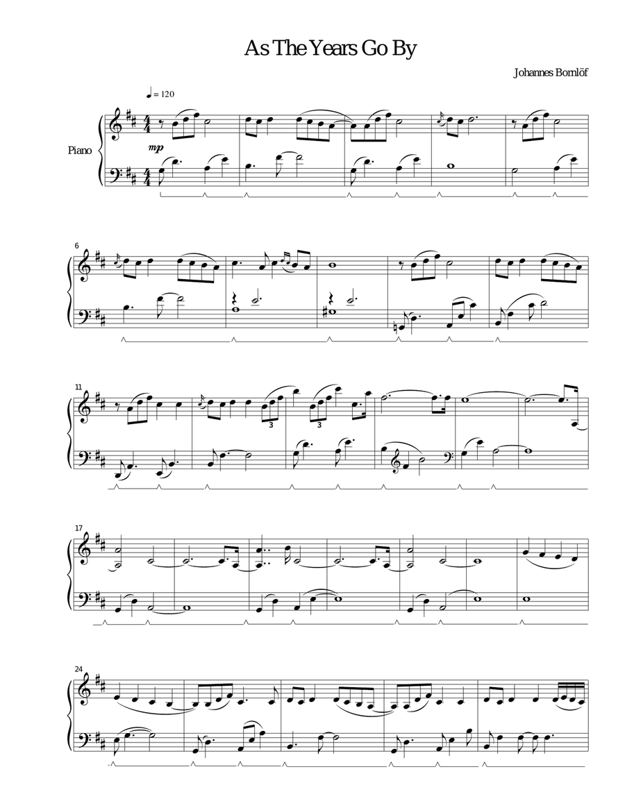 As the Years Go By Piano Solo scores gallery preview page 1