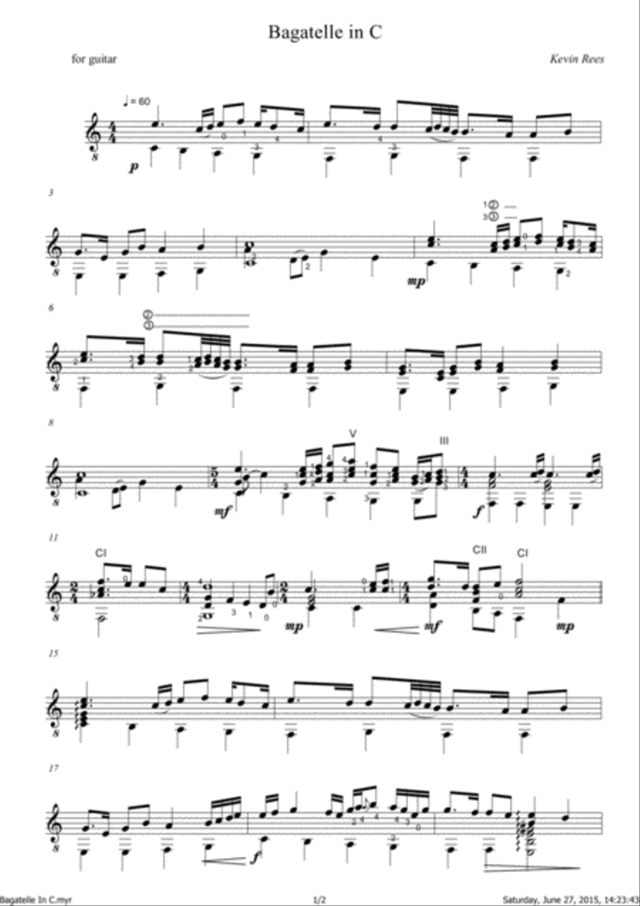 Bagatelle In C Guitar Solo scores gallery preview page 1