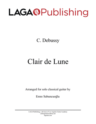 Book cover for Clair de Lune by C. Debussy for solo classical guitar