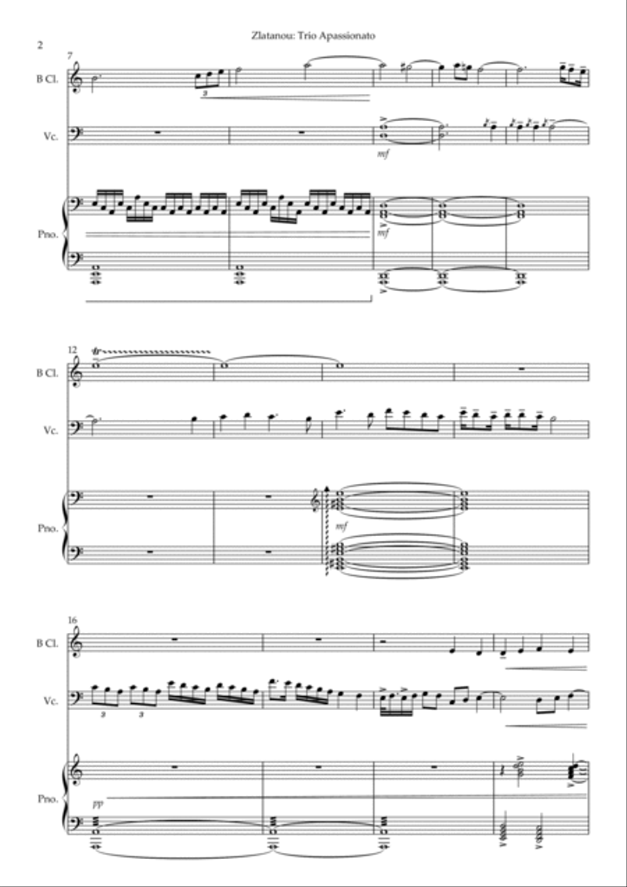 TRIO APASSIONATO for B Clarinet, Violoncello and Piano Clarinet scores gallery preview page 2