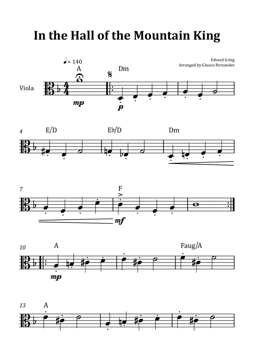 In the Hall of the Mountain King - Viola Solo with Chord Notation image number null