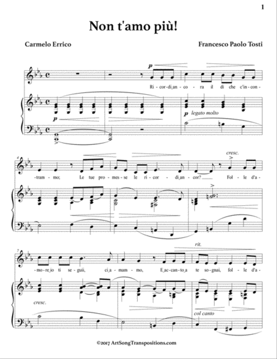 TOSTI: Non t'amo più (transposed to C minor) Voice scores gallery preview page 2