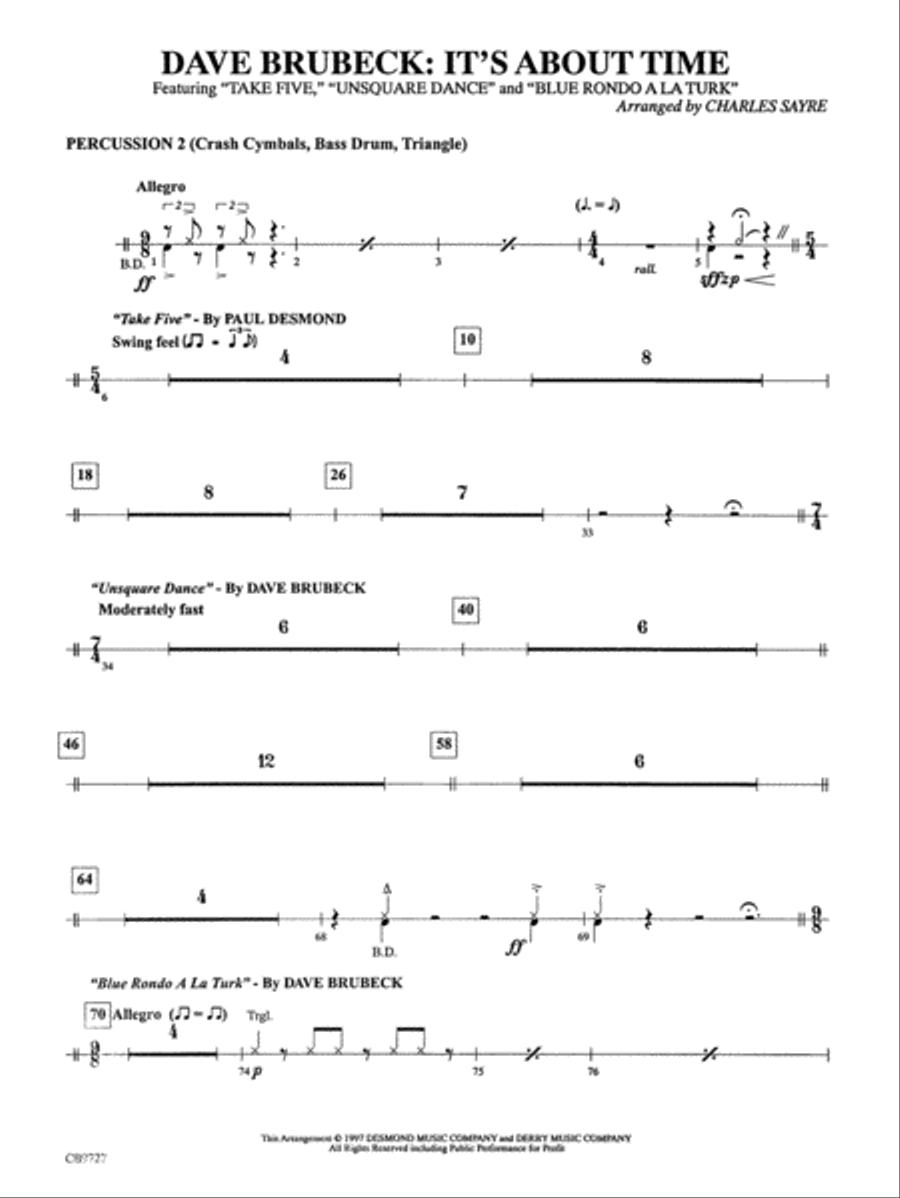 Dave Brubeck: It's About Time: 2nd Percussion Concert Band scores gallery preview page 1