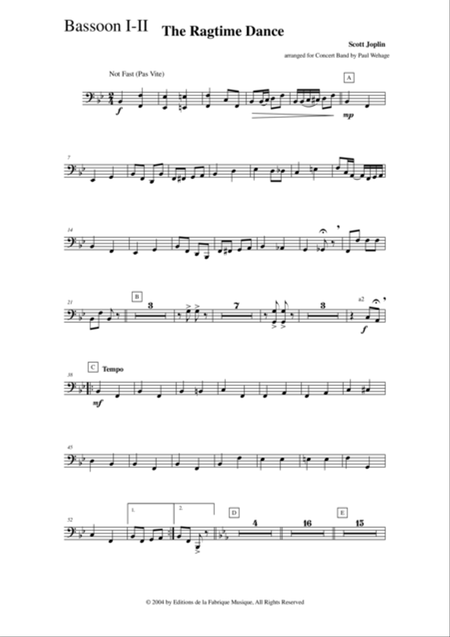 Scott Joplin: The Ragtime Dance, arranged for concert band by Paul Wehage: bassoon 1-2 part 2-Part scores gallery preview page 1