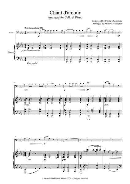 Chant d'amour arranged for Cello and Piano image number null