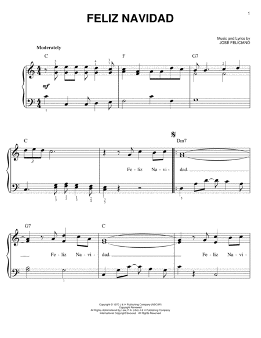 Feliz Navidad Easy Piano scores gallery preview page 1