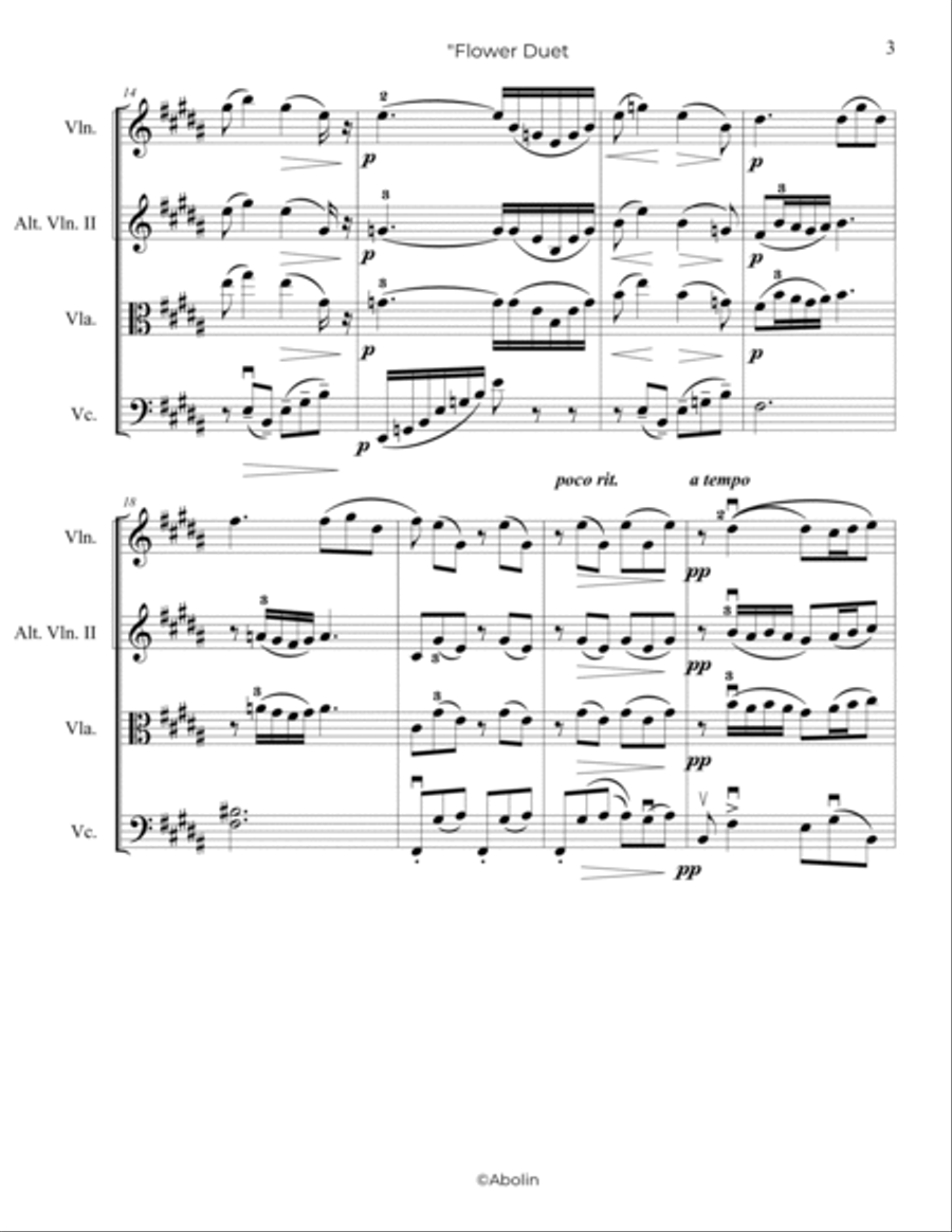 Delibes: Flower Duet from Lakme - String Trio, or 2 Violins and Cello String Trio scores gallery preview page 4