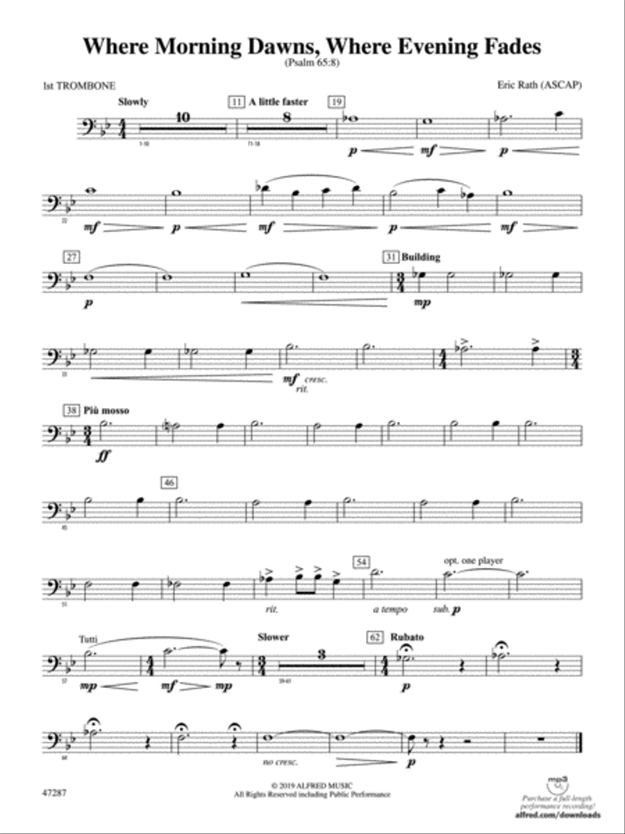 Where Morning Dawns, Where Evening Fades: 1st Trombone Concert Band scores gallery preview page 1