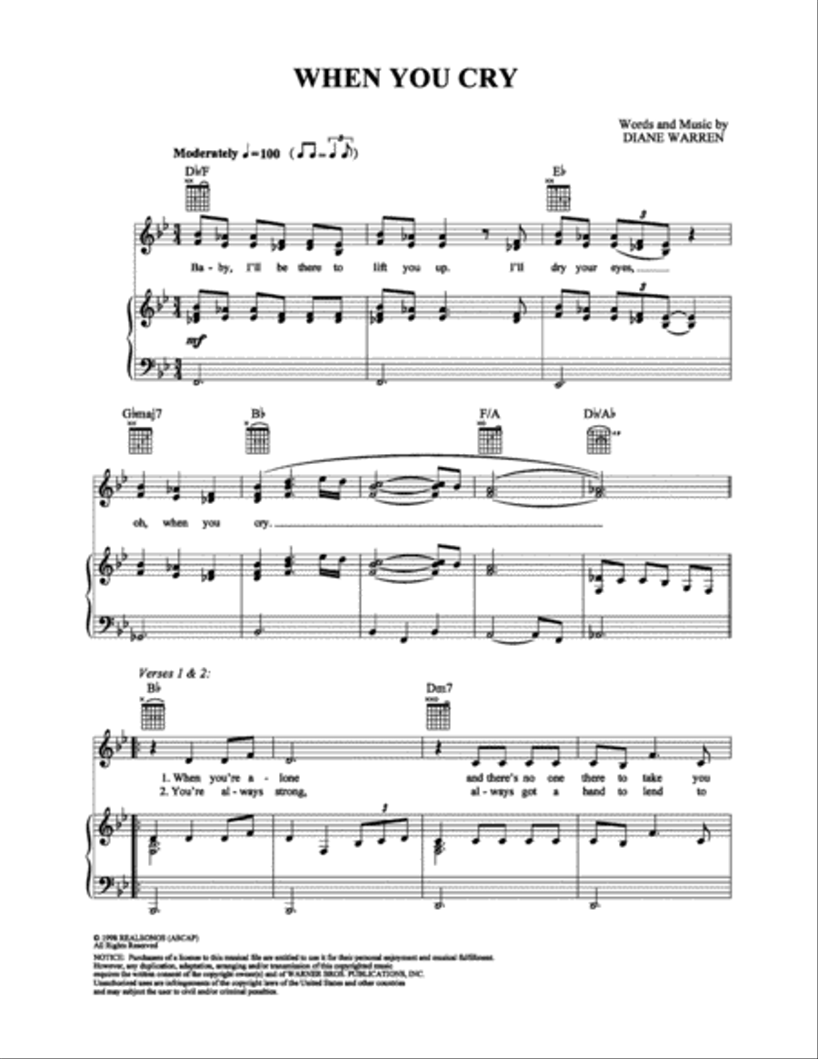 When You Cry Piano, Vocal, Guitar scores gallery preview page 1