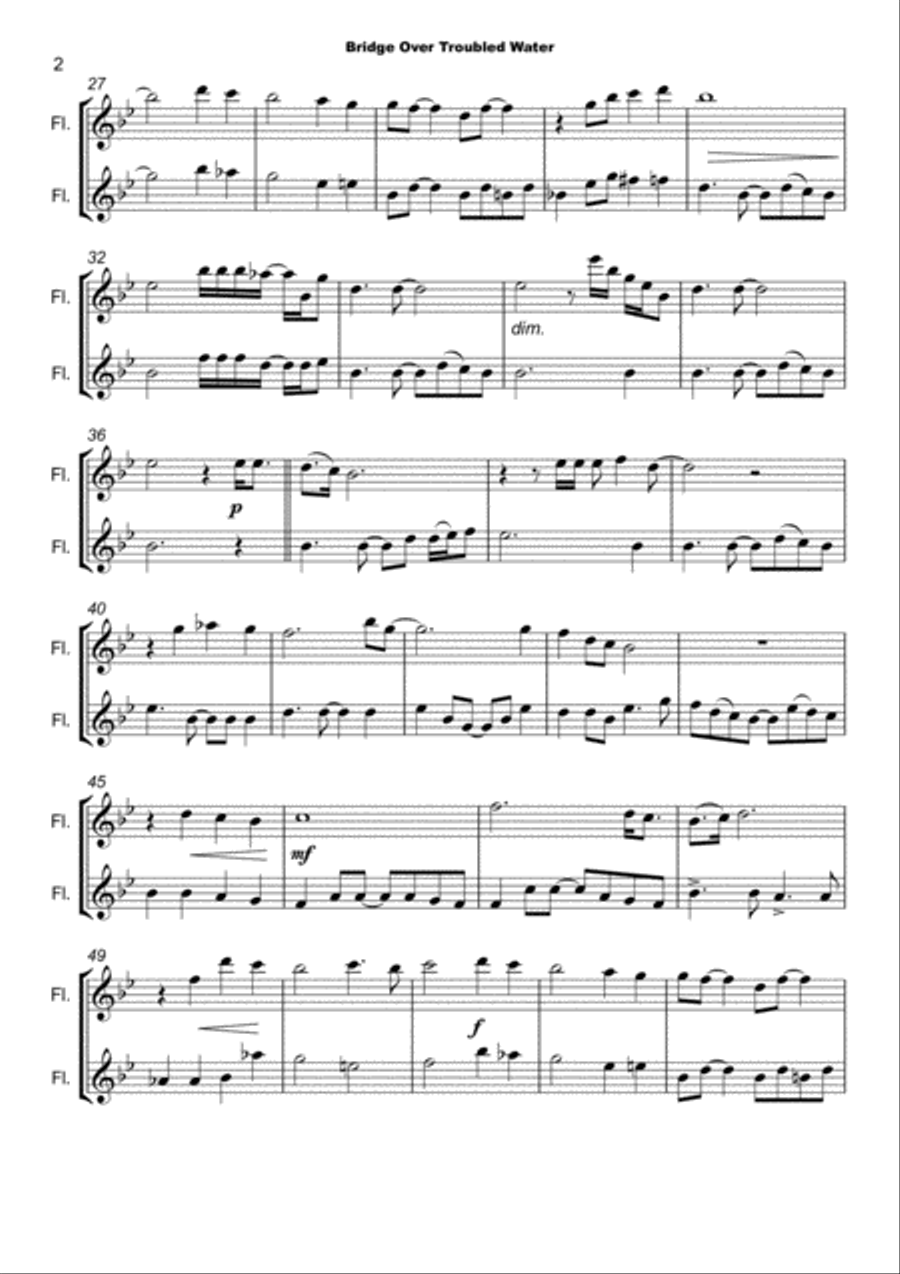 Bridge Over Troubled Water Flute Duet scores gallery preview page 3