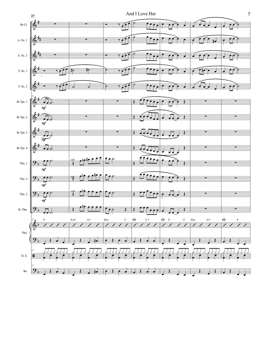 Medley: Yesterday with And I Love Her Jazz Ensemble scores gallery preview page 5