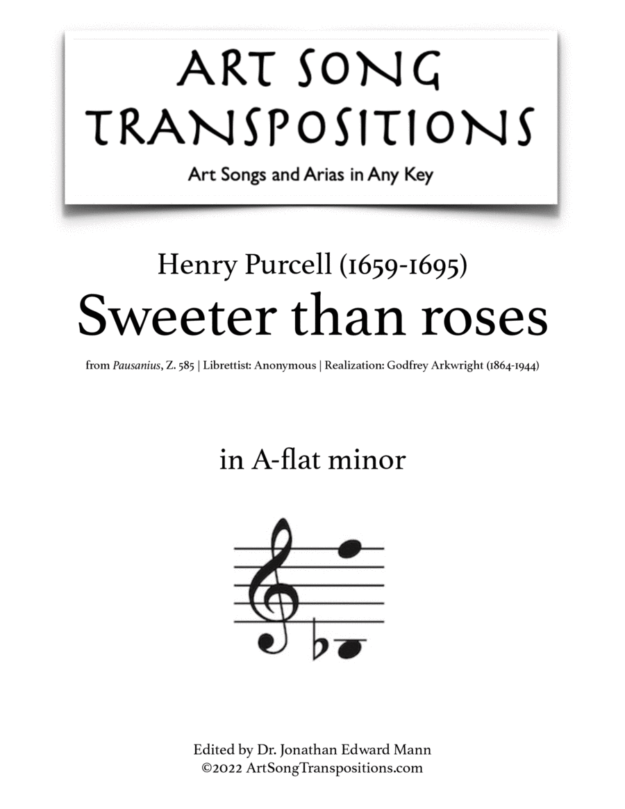 PURCELL: Sweeter than roses (transposed to A-flat minor) Voice scores gallery preview page 1