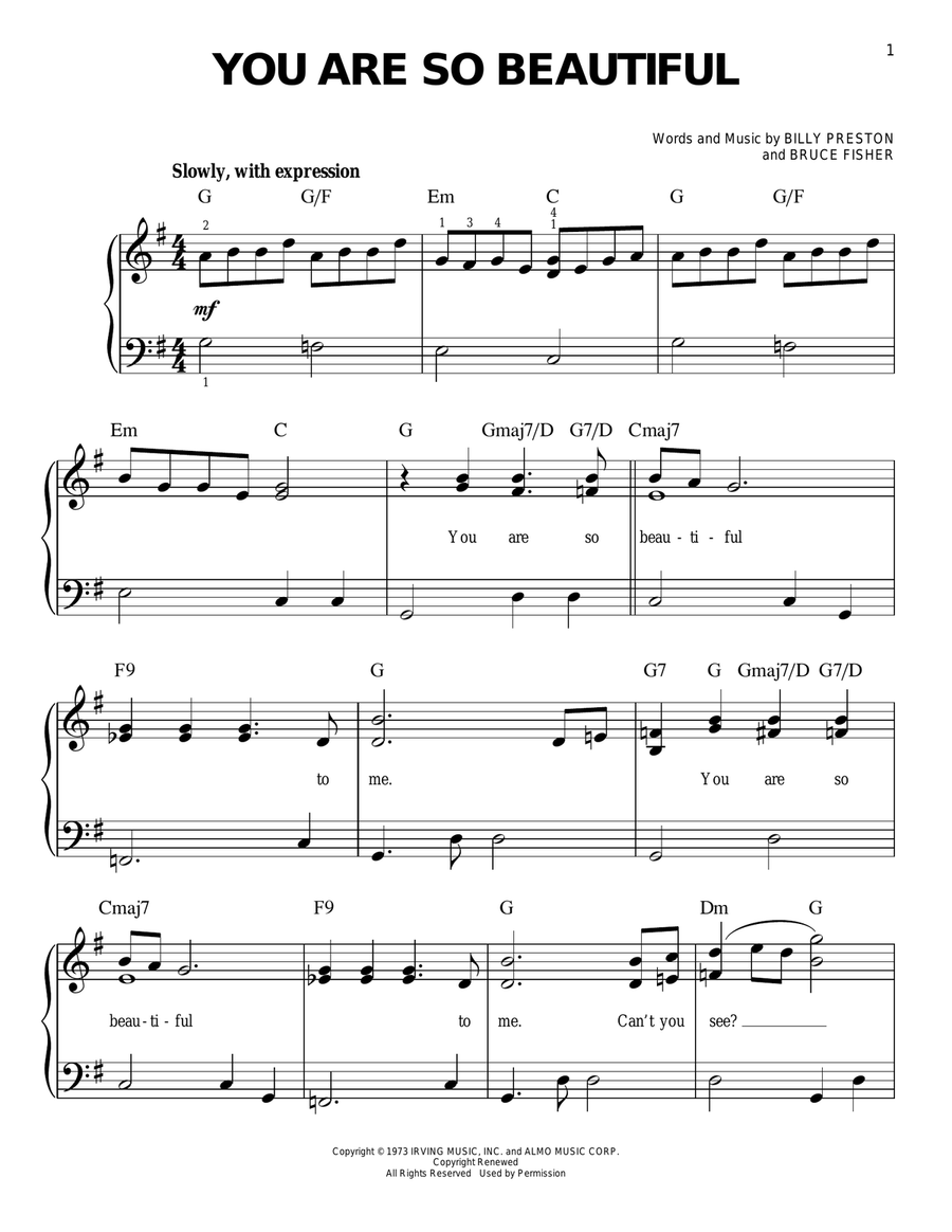 You Are So Beautiful Easy Piano scores gallery preview page 1