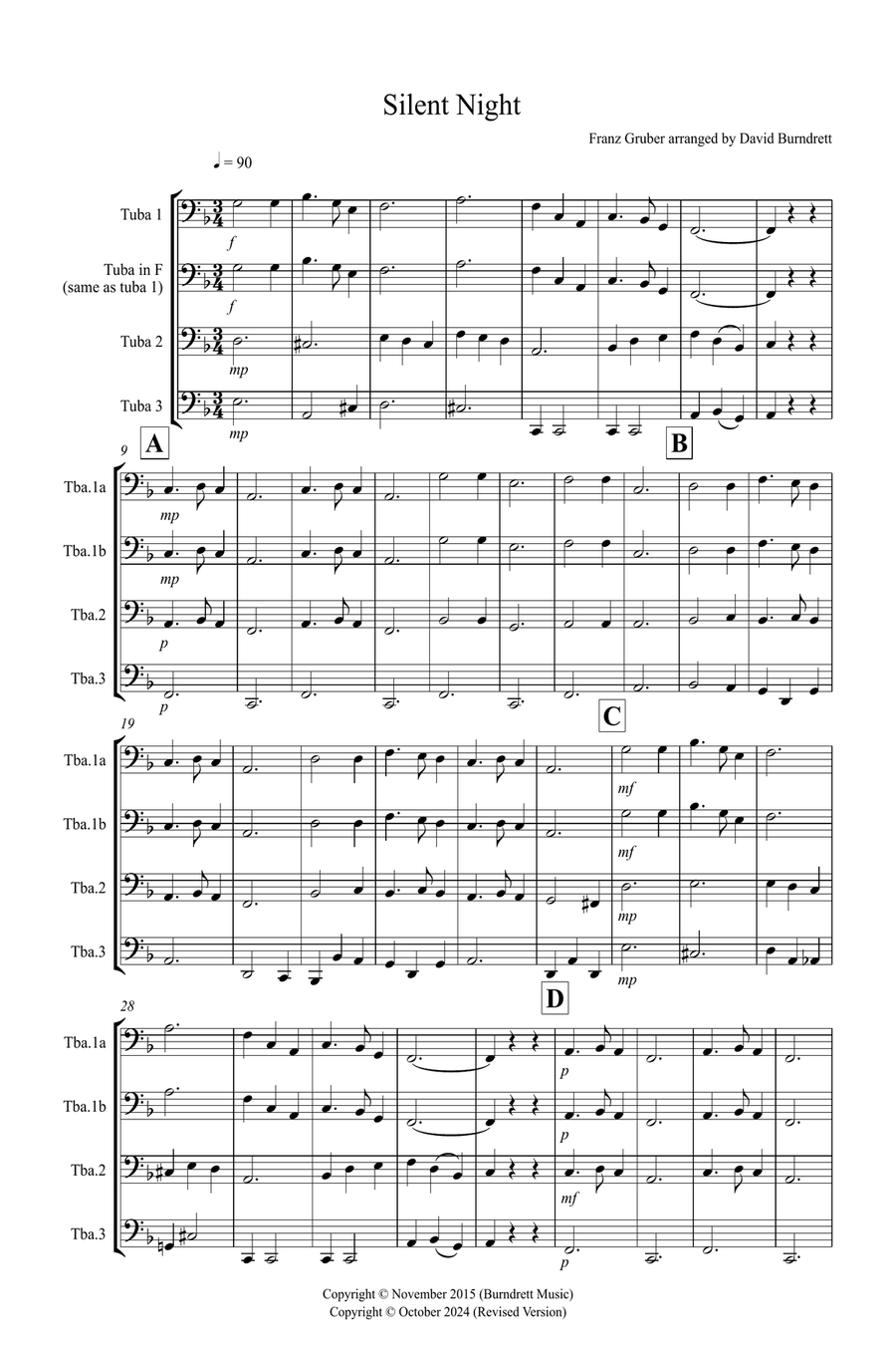 Silent Night for Tuba Trio Brass Trio scores gallery preview page 1