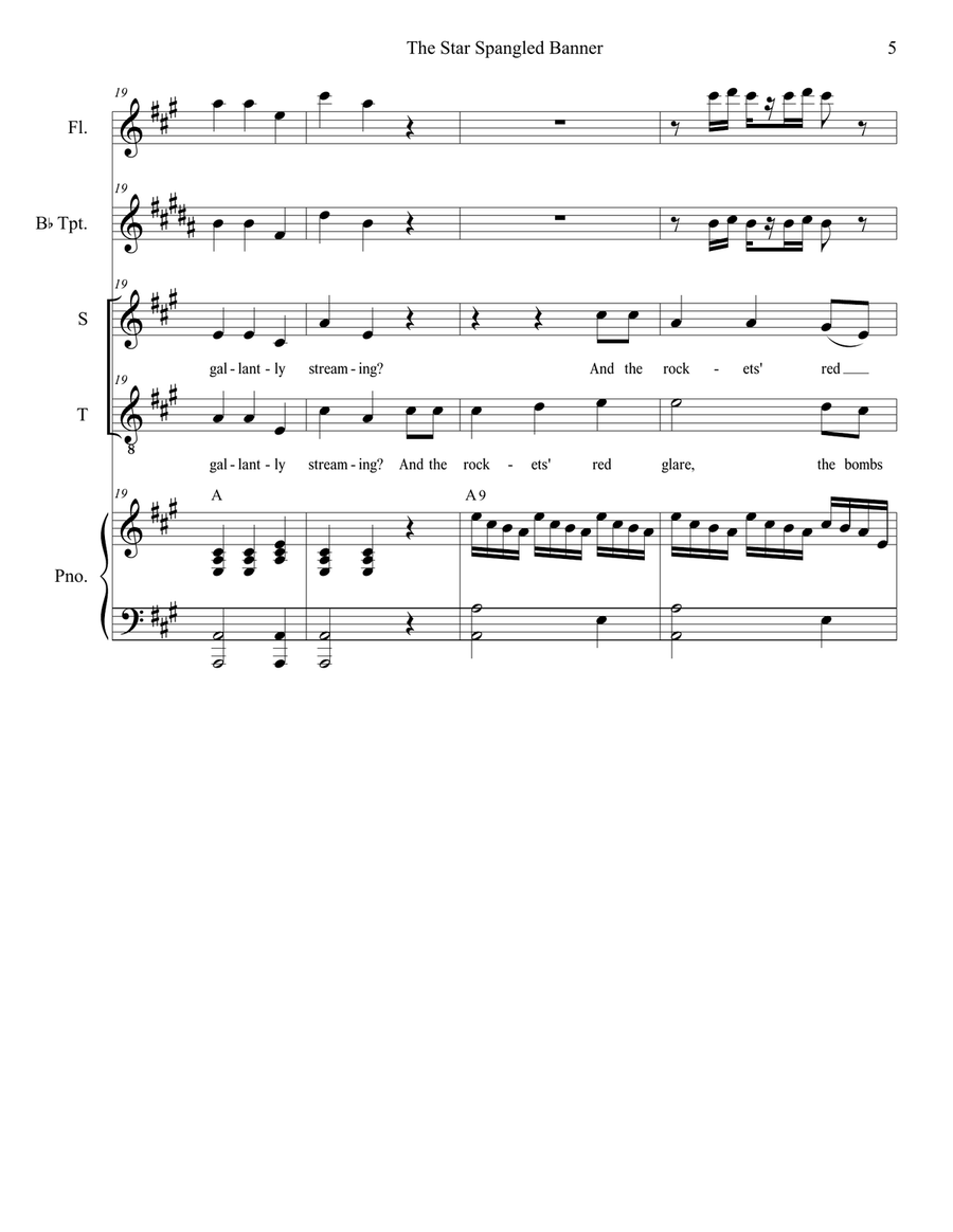 The Star Spangled Banner (Duet for Soprano and Tenor Solo) Tenor Voice scores gallery preview page 6