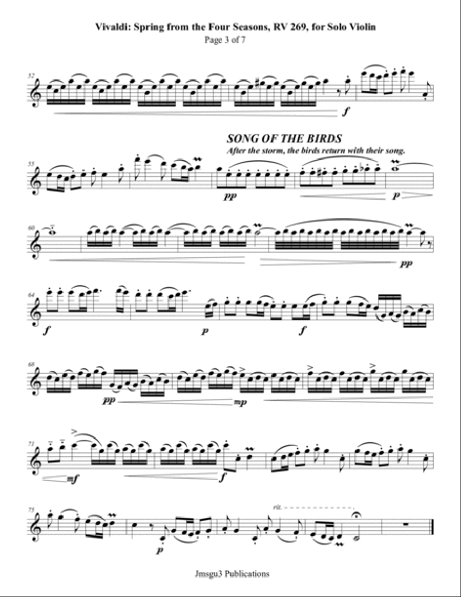 Vivaldi: Spring from The Four Seasons for Solo Violin Violin Solo scores gallery preview page 3