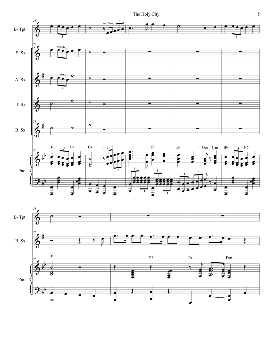 The Holy City (Saxophone Quartet and Piano) Woodwind Ensemble scores gallery preview page 5
