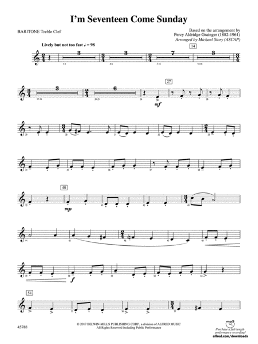 I'm Seventeen Come Sunday: Baritone T.C. Concert Band scores gallery preview page 1