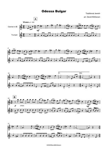 Odessa Bulgar, Klezmer tune for Clarinet and Trumpet Duet