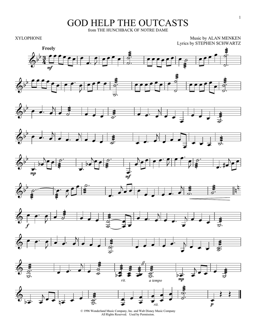 God Help The Outcasts (from The Hunchback Of Notre Dame) Percussion scores gallery preview page 1