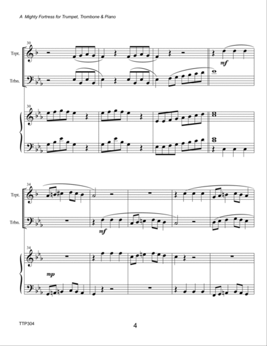A MIGHTY FORTRESS - TRUMPET & TROMBONE with Piano Accompaniment Brass Ensemble scores gallery preview page 4