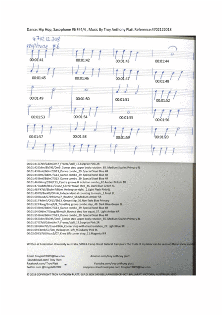 Dance: Hip Hop, Saxophone #6 F#4/4 , Music By Troy Anthony Platt Reference:470212201 Concert Band scores gallery preview page 1