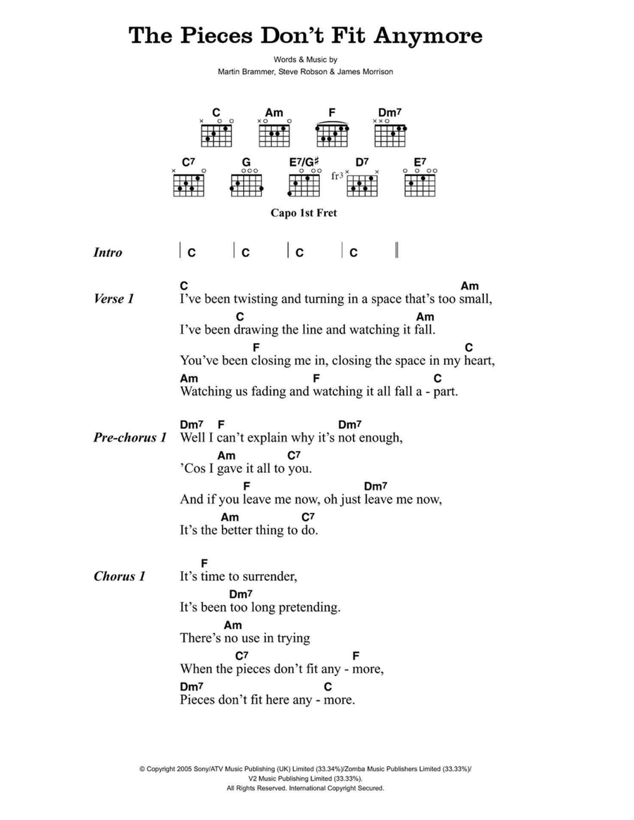 The Pieces Don't Fit Anymore Acoustic Guitar scores gallery preview page 1