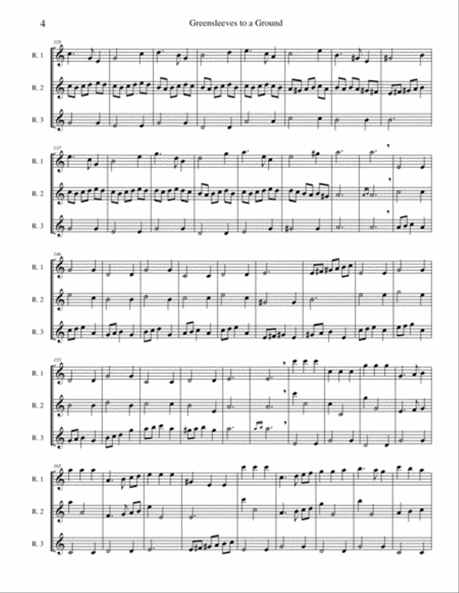 Greensleeves to a Ground - recorder or flute trio Small Ensemble scores gallery preview page 4