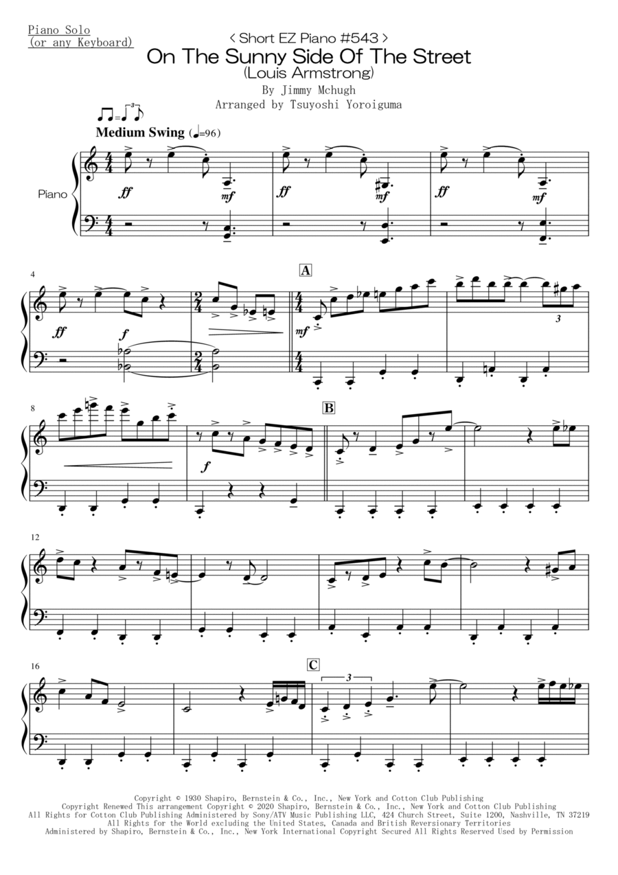 On The Sunny Side Of The Street Easy Piano scores gallery preview page 1