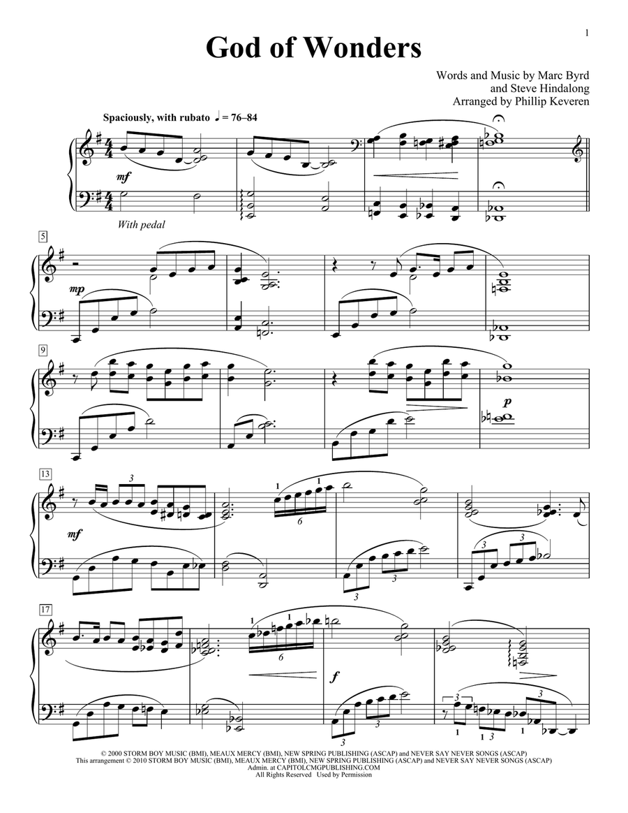God Of Wonders [Jazz version] (arr. Phillip Keveren)